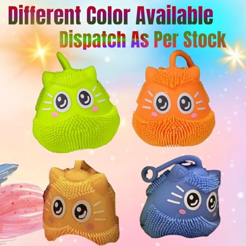 Image of GRAPHENE Flashing Squishy Stress Ball Soft Silicone Squeezable Puffer Sponge Stress Relief Toy Sensory Smiley LED Light Glowing Hair Cat Sensory Fidget Toys for Kids Birthday Gift (Pack of 1)