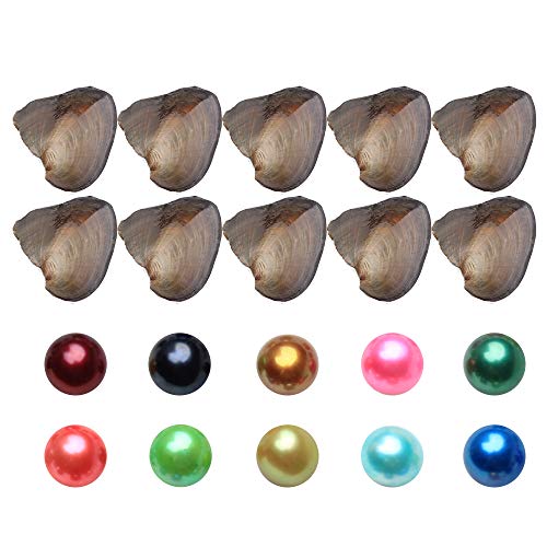 JNMM Freshwater Pearl Oyster Cultured Love Wish Round Pearls Various 10 Shining Meaningful Color, Oysters with Pearls Inside (6-8mm, 10 PCs/lot)