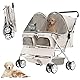 Joyfultails Hundewagen, Doppel-Haustier-Kinderwagen, faltbarer Kinderwagen für 2 Hunde und Katzen, Zweisitzer-Tragetasche, Twin Dog Walk Jogger, Reise-Haustierwagen mit Stauraum, Grau