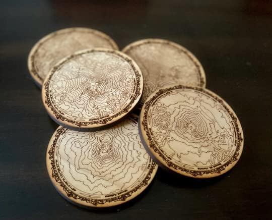 Pacific Northwest Mountains Wooden Coasters | Set of 5 | Topography Coasters Active (Walnut) - Image 3