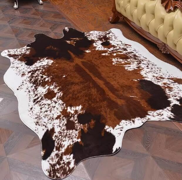 Tapis de vachette imitation fourrure marron grand format 200x140 antidérapant