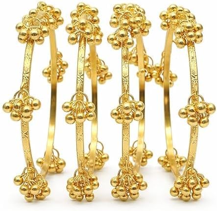 KRTI STORE Gold-Toned Bangles Set with Ghungroo Charms, Traditional Indian Jewellery, Stackable Bangle Bracelet,