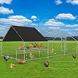 Unovivy Large Metal Chicken Coop with Rest Table Run, Walk-in Poultry Cage Hen Run House Rabbits with Waterproof Cover and Secure Lock for Outside, Backyard and Farm(9.8' Lx19.7' Wx6.4' H)