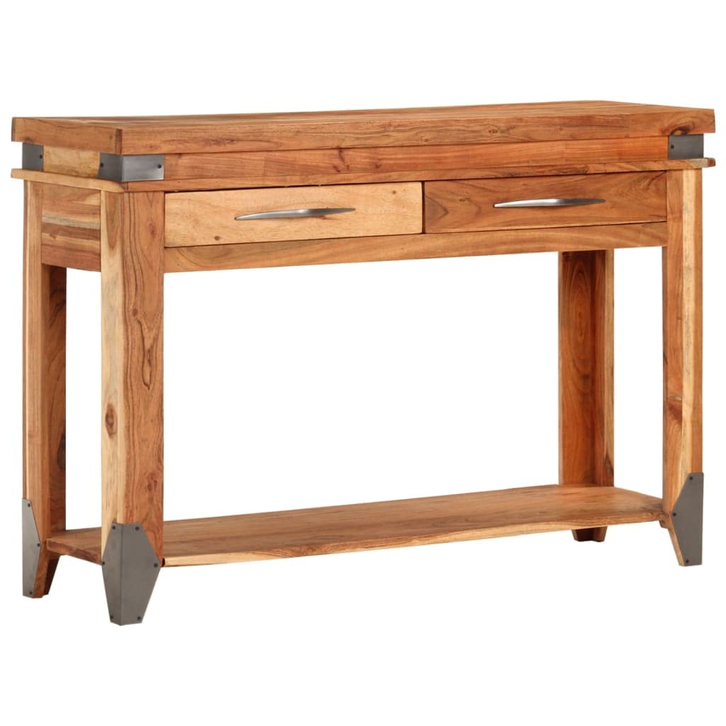 Mesa consola clásica de madera maciza de acacia con 2 cajones y tablero robusto para un almacenamiento elegante y una presentación elegante en el salón