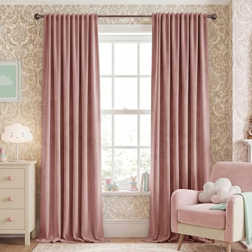 NICETOWN Blush Pink Velvet Girls Room Curtains, 2 Panels, W52 x L90