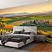 Wall Mural Peel & Stick Tuscany Landscape Sunrise Tuscan Farm House Vineyard Hills Self-Adhesive Wallpaper Removable Wall Decal Wall Sticker Home Decor for Living Room Bedroom 100
