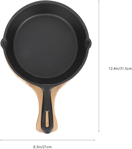 Miniatura 2 de Unomor Sartén antiadherente de hierro fundido grueso con base de madera, sartén de cocina doméstica para huevos, panqueques, distribución uniforme