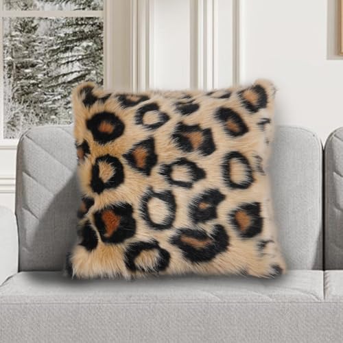 INSMEER Leopard Print Pillow Covers 26x26 Inch, Faux Fur Soft Cheetah Throw Pillow Cases, Modern Luxury Square Decorative Cushion Covers for Couch Living Room Bedroom Sofa