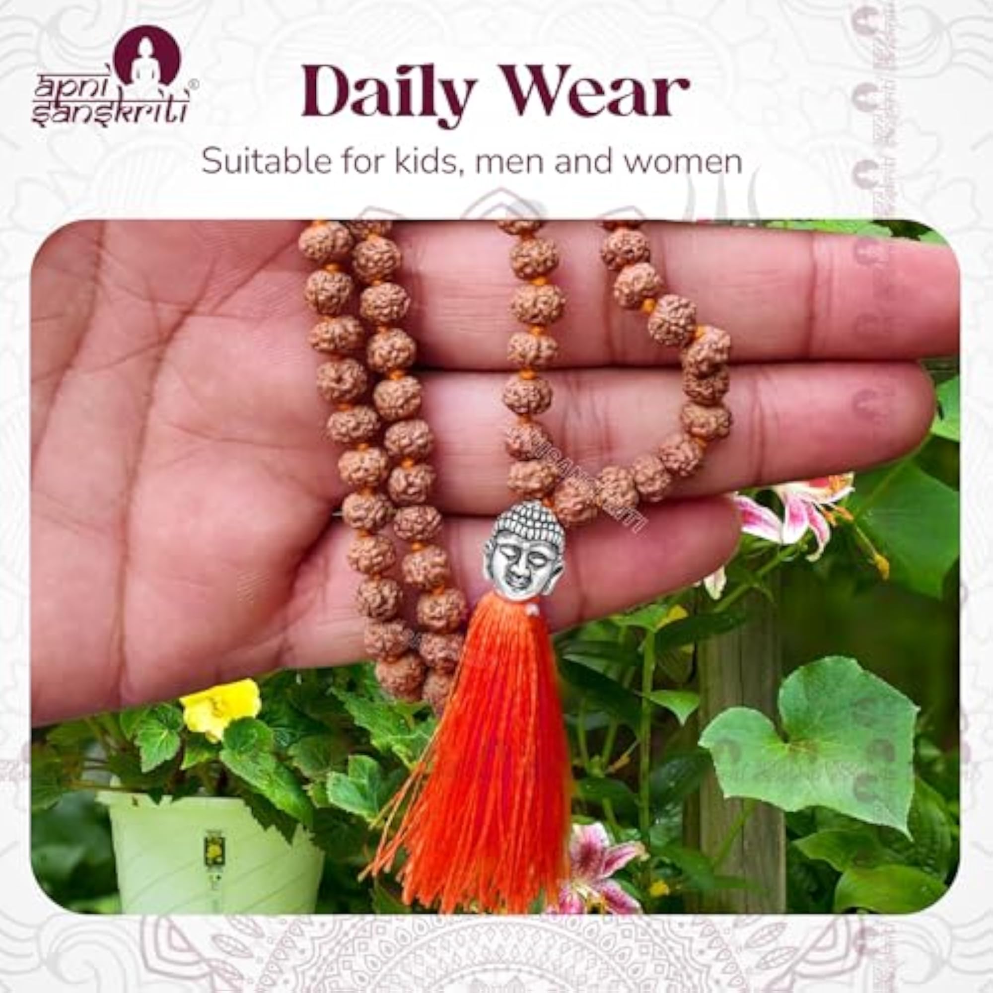 5 Mukhi Rudraksha Mala with Buddha Face for Men & Women