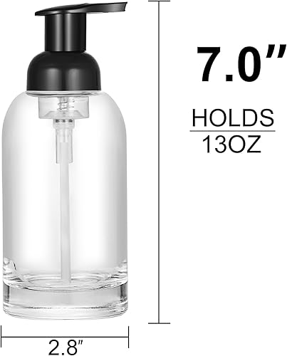 Miniatura 3 de Dispensador de jabón en tarro de vidrio transparente grueso con bomba de espuma, dispensador de botellas redondas transparentes de 13 onzas con