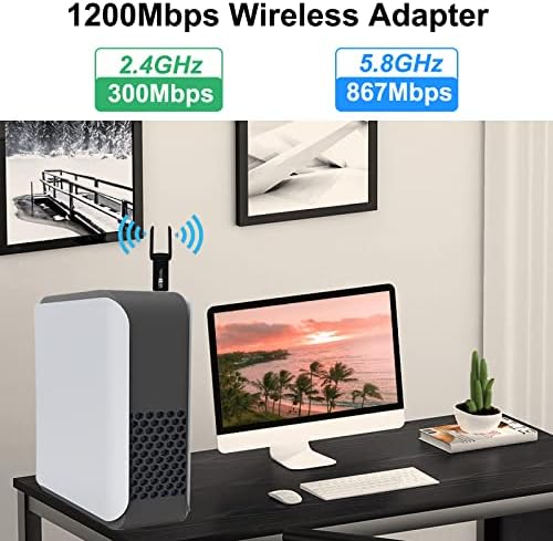 1200Mbps Wireless USB WiFi Adapter, USB 3.0 Wifi Dongle for PC, Network Adapter Dual Band 2.4G/5GHz Internet Dongle for Gaming,Streaming,Works for Computer/ Laptop, Support Windows, Mac OS X