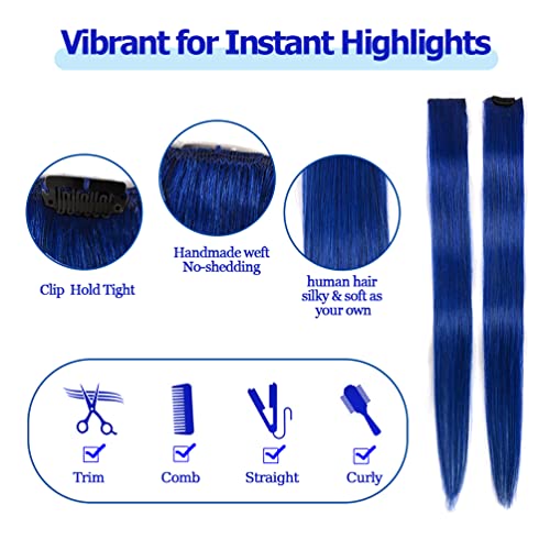 Winsky Blue Clip In Hair Extensions 100% Real Human Hair - Straight Highlights Colored Clip On Christmas Hairpieces 5 Pieces/Set (18Inch, Blue) #TOP2
