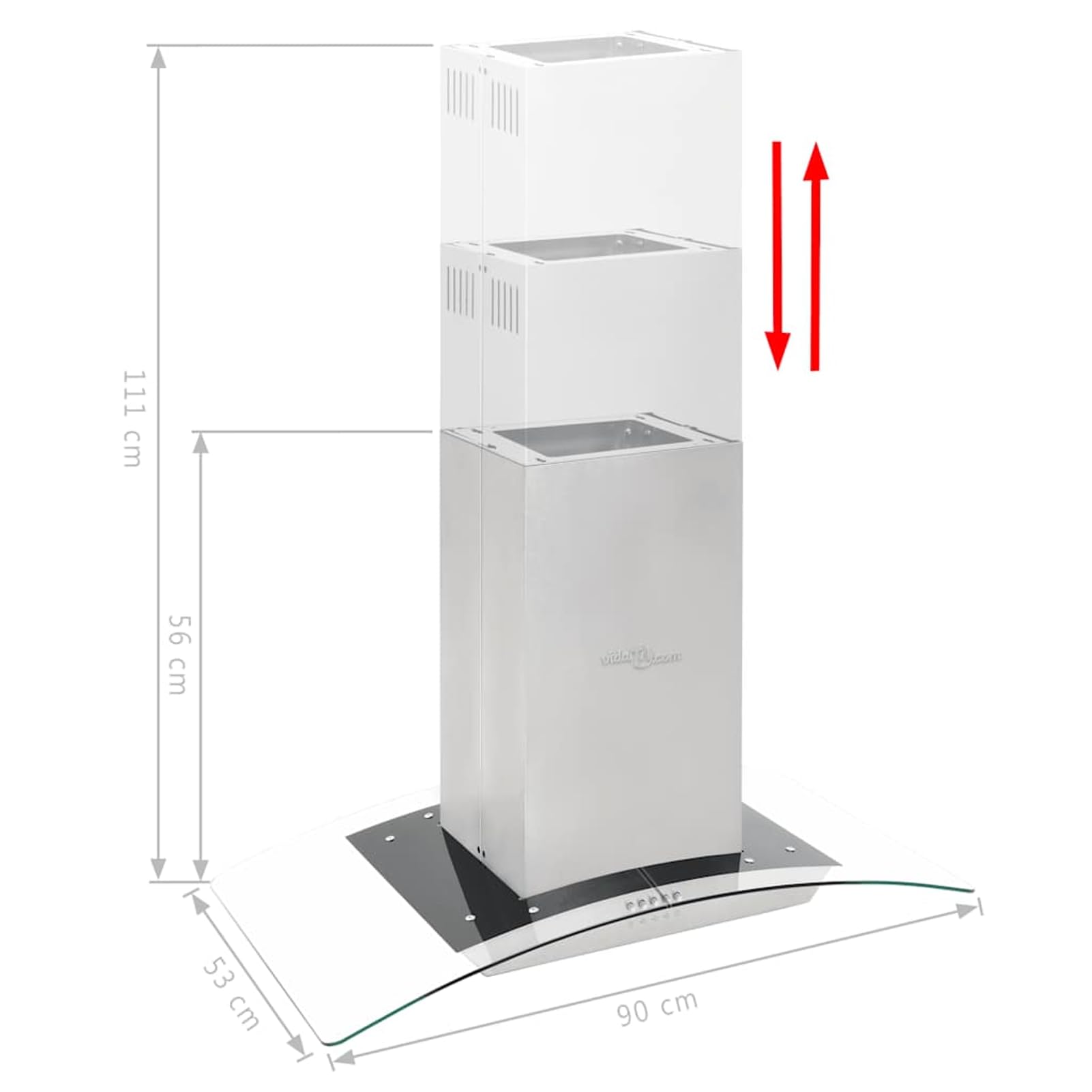 Gecheer Insel-Dunstabzugshaube 90 cm Edelstahl 756 m³/h LED 3 Geschwindigkeitsstufen