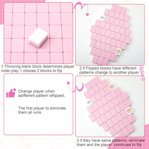 Shinylin Pink 2 Players Mahjong Game Set, Mahjong Tile Game with 50 Tiles with 12 Different Patterns, Animal and Food Pattern, Portable Mahjongg Set with A Carry Bag - Thumbnail 5