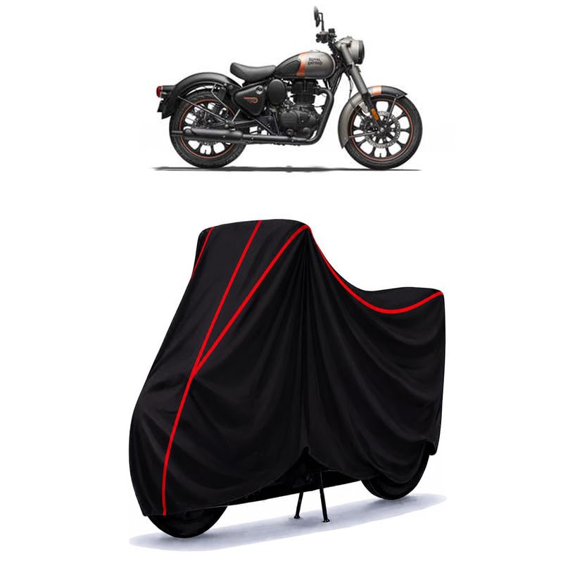 Image of Classic 350 Dark Water Resistant Bike Cover for All Motorcycles & Rain | Heavy Duty Taffeta Fabric | UV Protection, Dustproof, Scratchproof | All Weather Two Wheeler Body Cover with Elastic Bottom