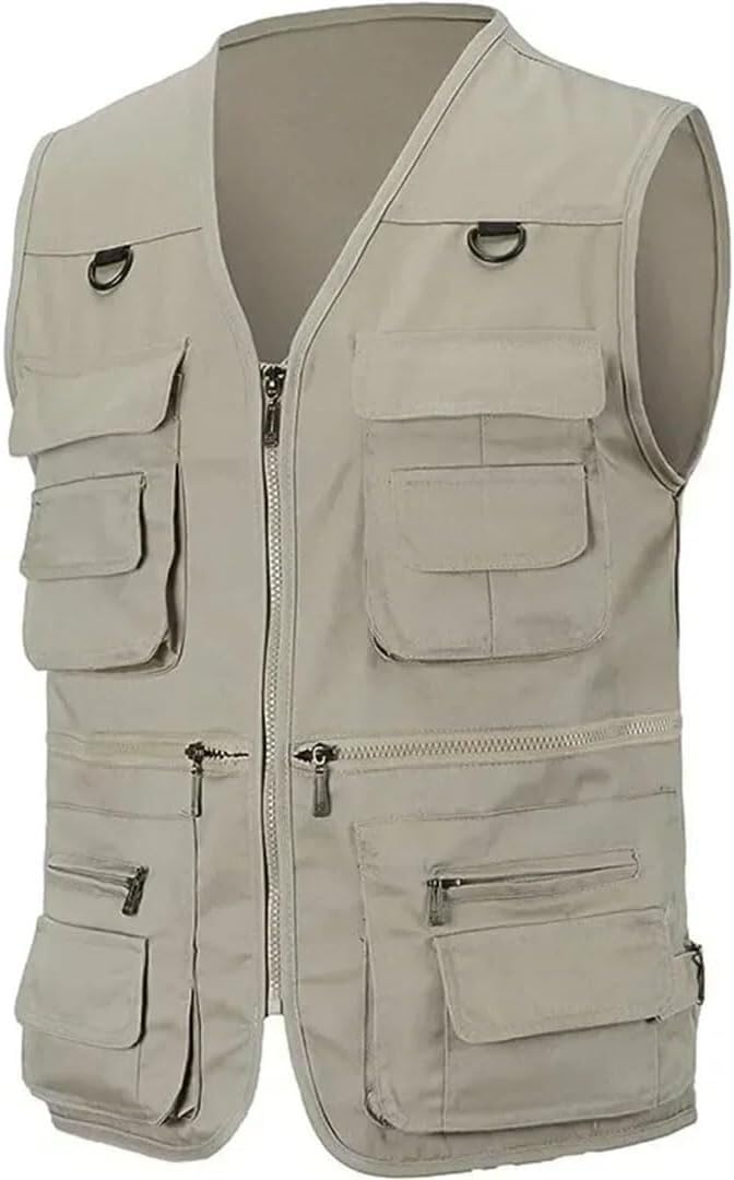 Gilet de randonnée Mince d'été for l'extérieur, Gilet de pêche Tactique d'extérieur Multi-Poches Fonctionnel de pêche Grande Taille(Black,XL)