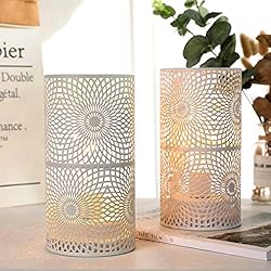 Lamparas De Bambu Para Jardin JHY DESIGN Juego de 2 Lámparas Farolillos LED Blanco 19,5 cm de Alto Por Batería Luz de Acento Inalámbrica con Bombilla LED de Estilo de Edición para Bodas Fiestas Patio Interiores Exteriores
