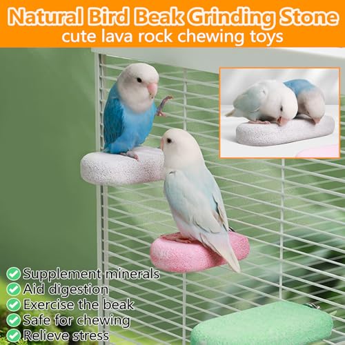 Image of 4PCS Bird Beak Grinding Stone,Parrot Perch Stands,Parakeets Platform Chewing Toys Calcium Pumice Lava Foot Claws Trimmer Climbing Ledge for Cockatiel Budgie Conures Lovebirds(Multi-Color)