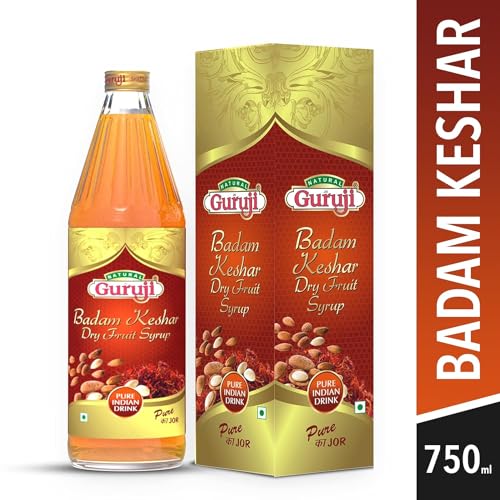 Image of Jai Guruji Badam Kesar Dry Fruit Syrup Sharbat, Instant Refreshing Drink For Summer (Mix with milk Only) - 750 ML