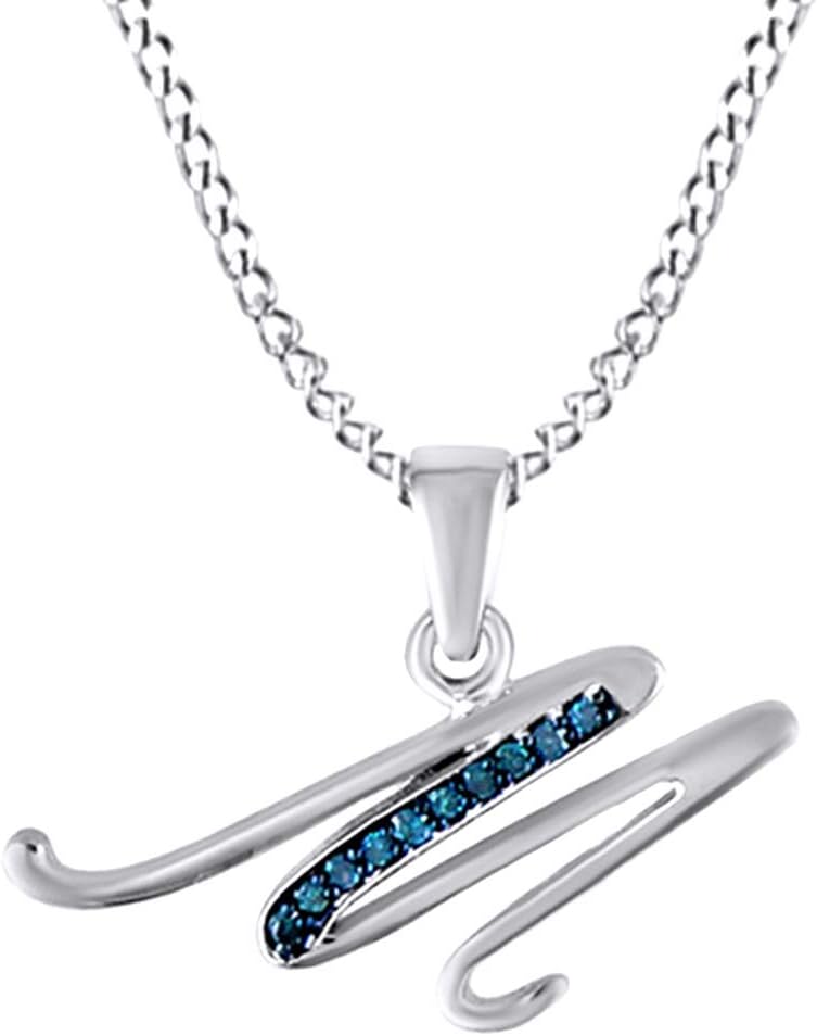 AFFY Blue Natural Diamond Initial A-Z Letter Pendant Necklace in 14k Gold Over Sterling Silver