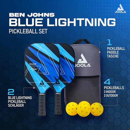 JOOLA Pickleball Set Blue Lightning Inklusive 2 Schläger, 4 Bällen und Tasche, ideal für Freizeitspieler, Ben Johns, 7-teilig