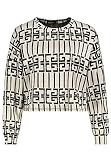 Sublevel Damen Langarmshirt Cropped Fit mit Grafik Muster beige M/L