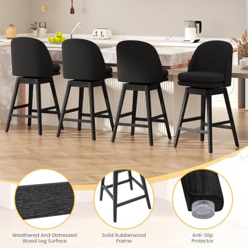 Butacos giratorios COCO DESIGN de altura para barra, 29 pulgadas, tela de lino, estilo moderno, juego de 2, color negro miniatura 6