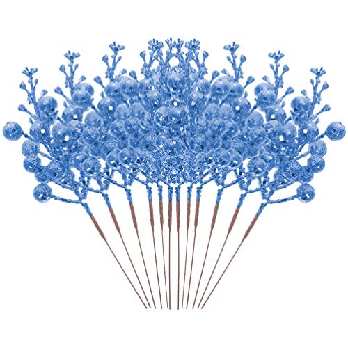 12 ramas de bayas artificiales para Navidad, ramas de abeto, ramas artificiales, decoración de bayas, Navidad, ramas decorativas, escobes, manualidades, para coronas, arreglos , jarrón, azul