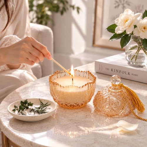 Gardenia Scented Candle Soy Jar Candles in Crystal Glass Gift for Women - image 5