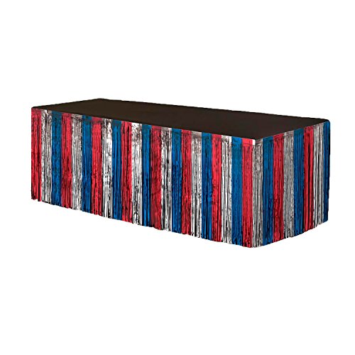 PMU Table Skirt Red/Silver/Blue Tinsel Foil 9 ft x 29 inch (1/Pkg) Pkg/3 Party Favor Supplies, Party Decoration Fringe Table Skirt, Tinsel Table Skirt, Metallic Table Skirt, Foil Fringe Table Skirt