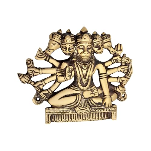Image of Antique Brass Finish Panchmukhi Hanuman JI Shape Door Hanging | Decorative Wall & Door Accent for Home Entrance | Traditional Indian Door Decor | Pooja Room, Main Door, Temple & Festive Decoration