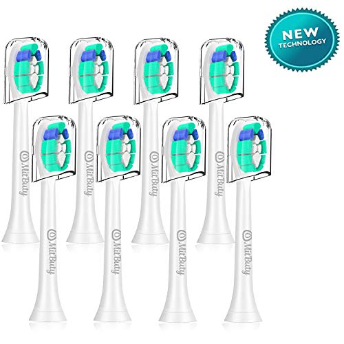 MitButy Cabezales de Repuesto para Philips Sonicare Eléctricos Cepillo de dientes?Diseño Sin Metal, Aumento De Cerdas 40%?Ajuste Diamondclean, Healthywhite, Flexcare, Easyclean ect. (8 Piezas)