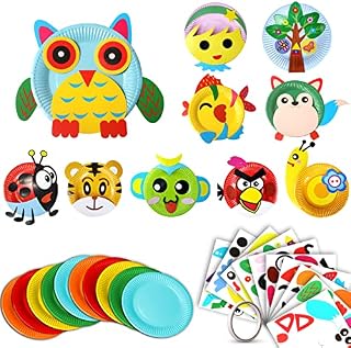 Animals Paper Plates Art Sets - Vaktop 10 Pack DIY Paper Plate Art Kit with 1 Roll Double Sided Adhesive Tape - for Kids Preschool Educational Games Party Supplies