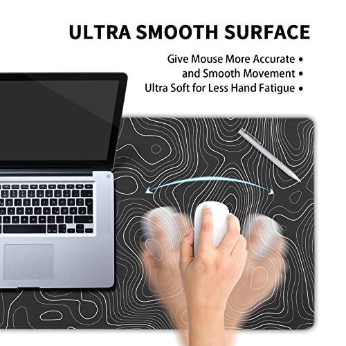 Image of Topographic Map Large Mouse Pad XL Black Lines Contour Geographic Extended Large Desk Mat Big Desk Pad 80X30 CM Non-Slip Rubber Base Stitched Edge Long Mousepad,31.5x11.8 Inch