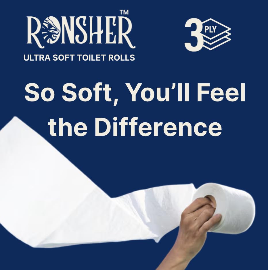 Image of Ronsher | 3 Ply Toilet Tissue Paper Roll | 12 In One Pack | 165 Sheets Per Roll | Highly Soft & Absorbent | Skin-Friendly for Gentle Comfort