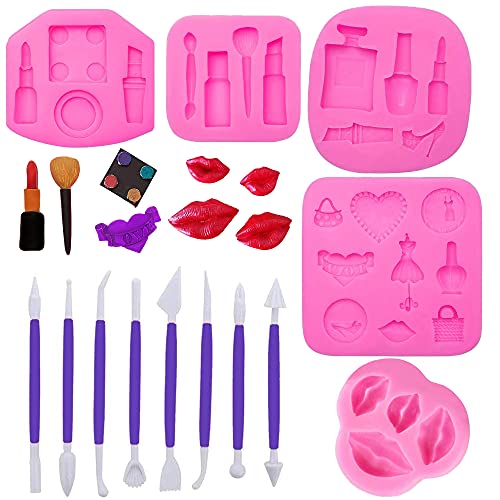 Woohome 14 PCS Silicone Fondant Moule, Moules en silicone 3D Maquillage Fondant Mould pour Décorer...