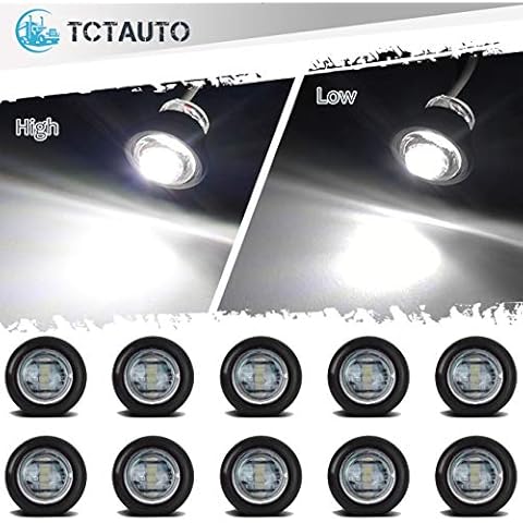 TCTAuto 3/4" White LED Marker Light Rubber Grommet Miniature Type with Dual Function High & Low 3 Wire, Pack of 10 Cover