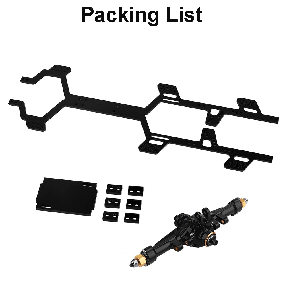 Pothyes TRX-4M Aluminum Alloy 6x6 Chassis Frame Rail with Brass Complete Middle Axle for TRX4M 1/18 RC Crawler Upgrade (Black)