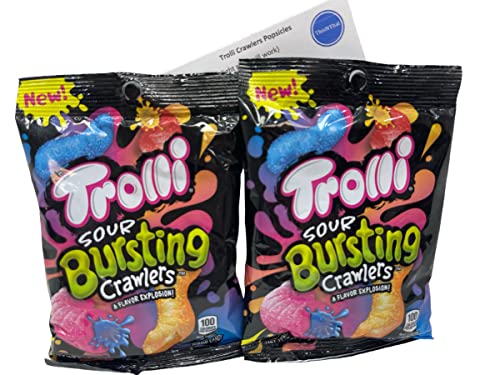 Trolli Sour Bursting Crawlers Gummy Worms Candy Bundle: (2) 3 oz Bags & ThisNThat Recipe Card