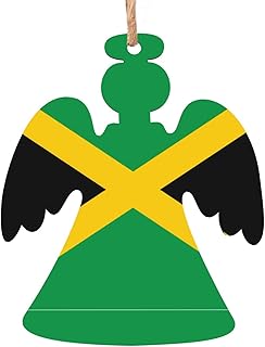 Christmas Angel Shape Pendant Wooden 6 PCS – Fashion Flag of Jamaica Print Decorations for Tree, Doors, Windows, Table