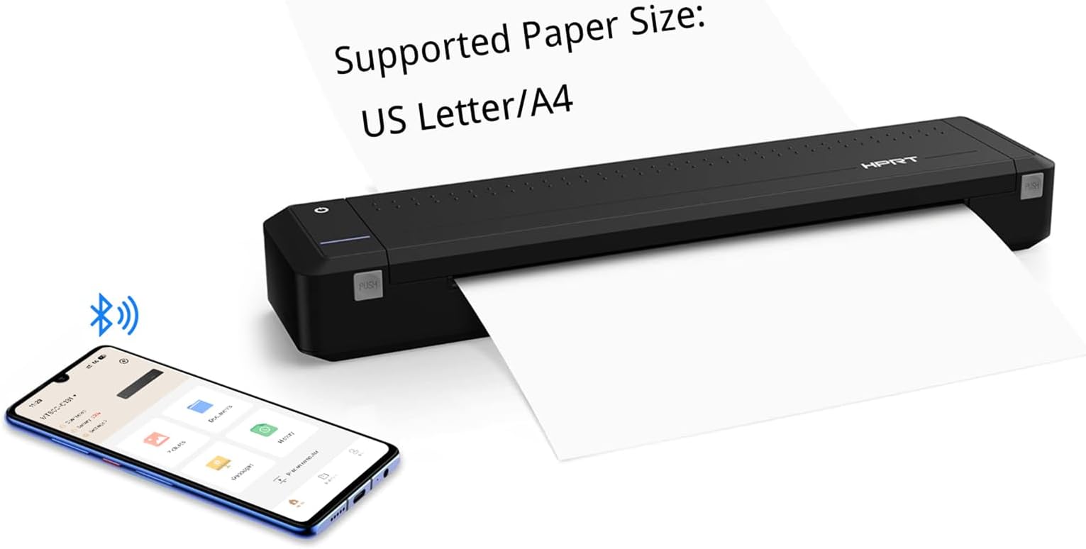 HPRT MT800 A4 Portable Printer - 300DPI - Support 210x297mm Regular A4 Size, without INK, Wireless Bluetooth Printer Compatible with Mobile Phone & Laptops, Small printer for Travel, Outdoor, Office