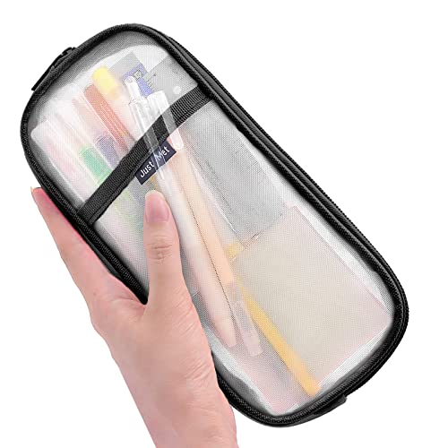 Image of Sonuimy Clear Mesh Pencil Case Pouch, Clearly Visible Grid Pen Cases Organizer For Adult, Zipper Transparent Stationary Makeup Bag For Travel Office College-Black