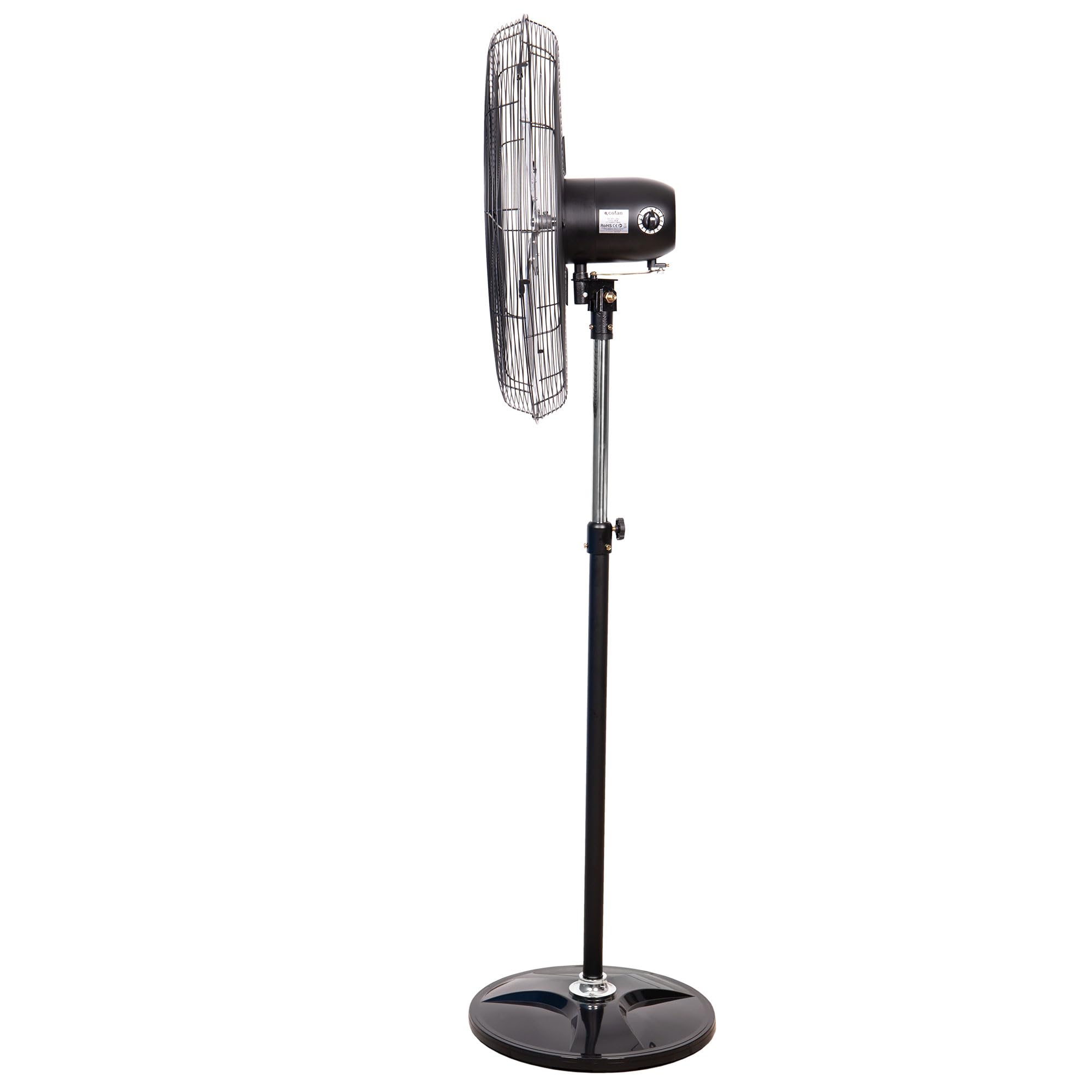 Cofan Ventilador de Pie Industrial con 3 Velocidades Ø65 cm, Motor Potente 200 W, Oscilante, 3 Aspas de Aluminio de Alto Rendimiento, Altura de 155 cm, Color Negro