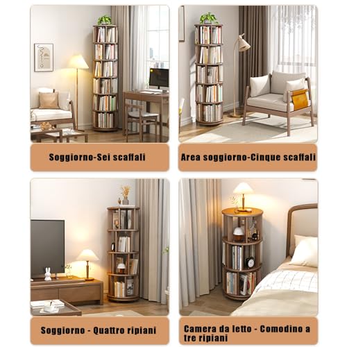 Estantería giratoria 360° pequeña de madera natural con estantes 7