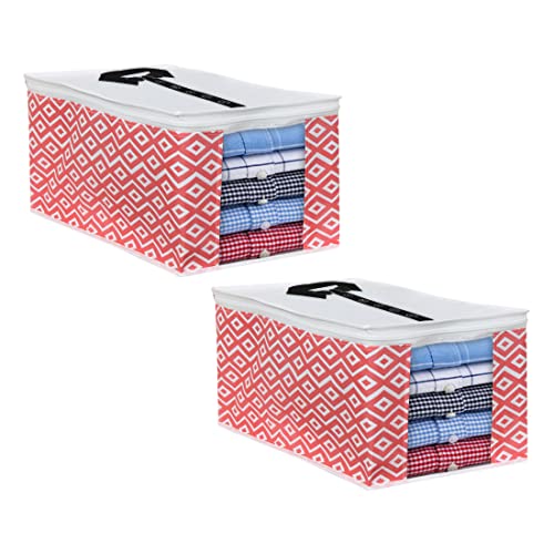Image of PrettyKrafts XL Shirt Cover For Storage Organizer Garment Cover Foldable Clothes Storage Bags For Wardrobe /Closet Organiser, (Set of 2) Diamond Red
