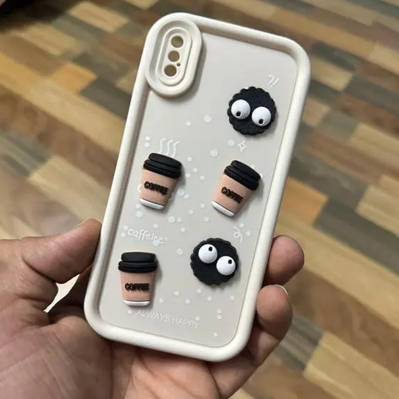 Image of Back Case Cover Compatible for iPhone Xs | Pack of 3 Combo Black & Brown Case | Cute Fun Cartoon 3D Ball Coffee Silicone Case | Body Protection | Camera Protection | Shock Proof