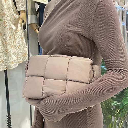 Image of Shoulder Bag Lightweight Puffer Tote Crossbody Bag Handwoven for Women | waterproof nylon, durable, soft padded texture, versatile for travel, work, weekend, everyday, adjustable strap