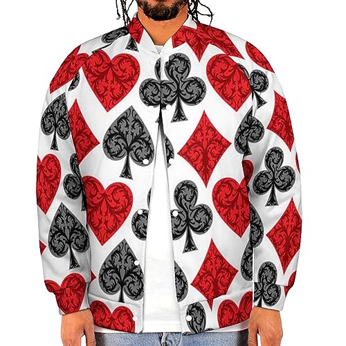 Playing Card Poker Men‘s Baseball Jacket Long Sleeve Casual Coat Bomber Jacket Unisex Streetwear