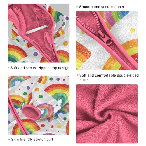 Rainbow Polka Dots Girls Fleece Jacket Girls Fall Jacket Girl Coats Zip Up Hoodie Children Sherpa Warm Outerwear 2-10T3