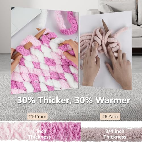 Image of Cozyful Chunky Yarn for Hand Knitting - #10 Chunky Chenille Blanket Yarn, Jumbo Big Thick Chunky Yarns for Crocheting, Tie Dye Bulky Knit Yarns, 8 Skein (20 yds 8 oz Each Skein), White & Pink & Rose